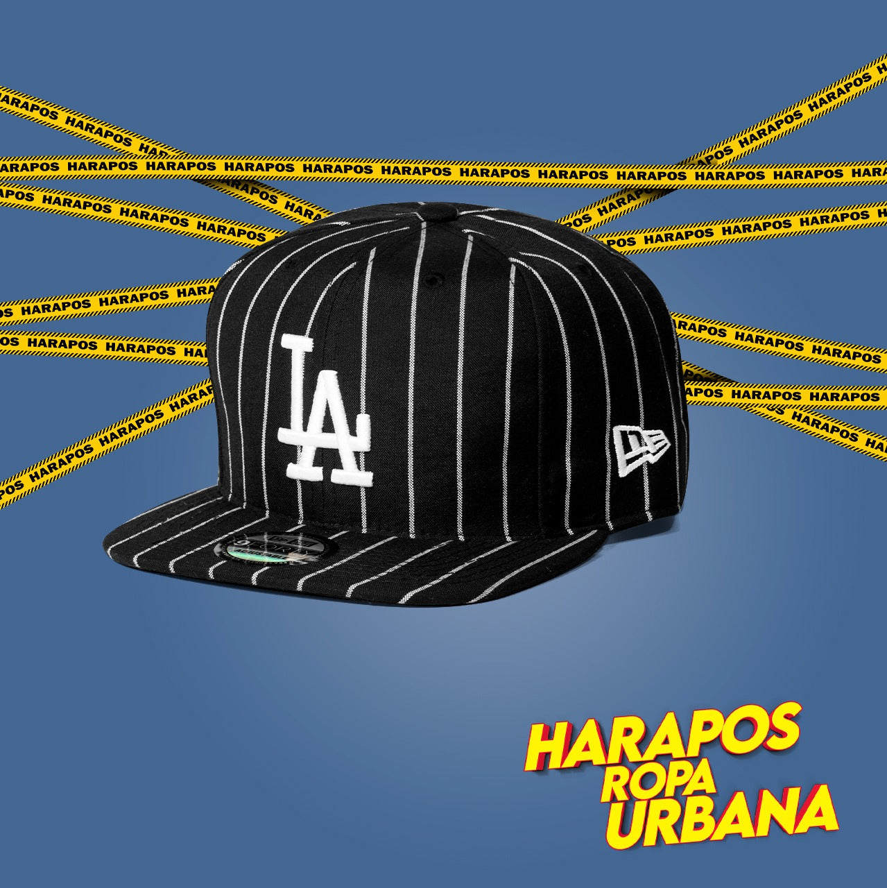 Gorra LA plana negra a rayas blancas