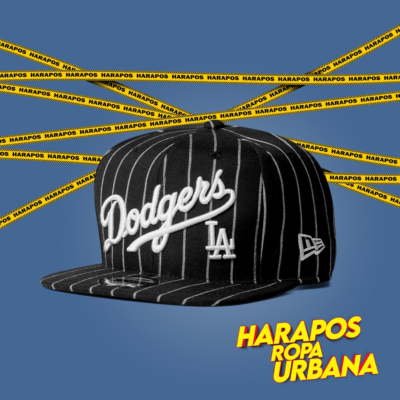 Gorra dodgers LA plana negra a rayas blancas