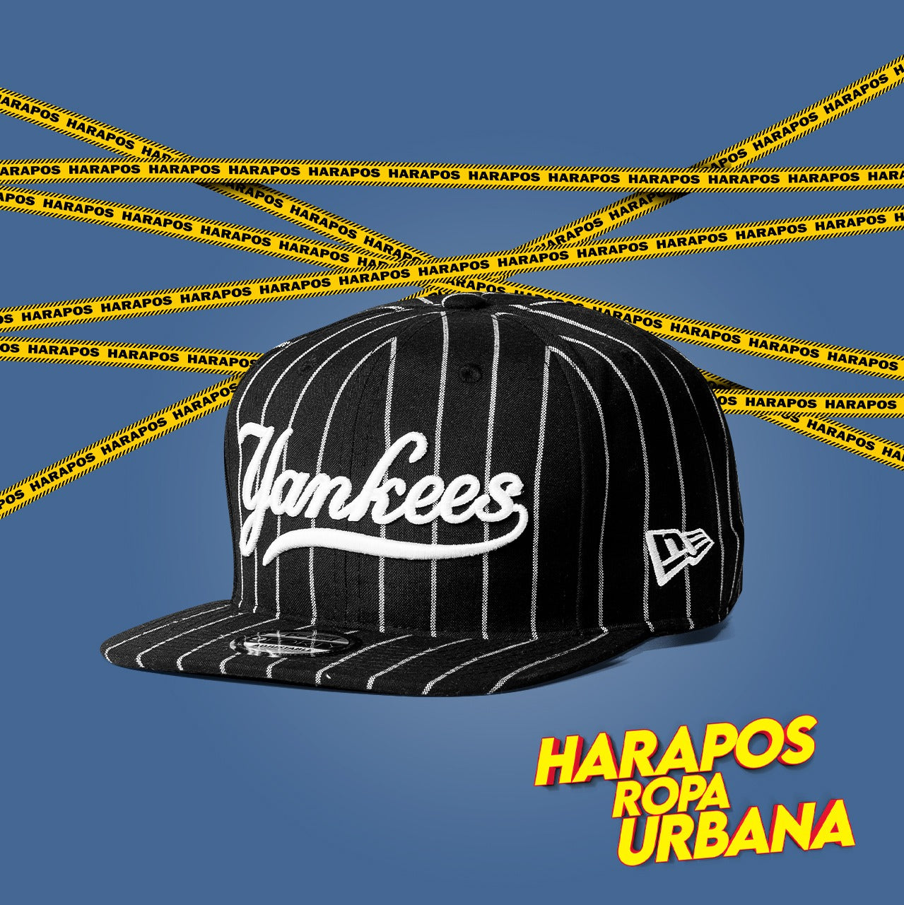 Gorra yankees plana negra a rayas blancas