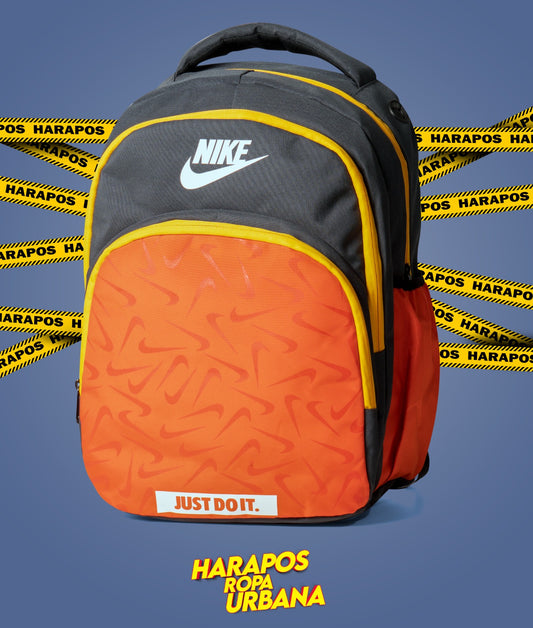 Mochila nike just doit reforzada plomo con naranja