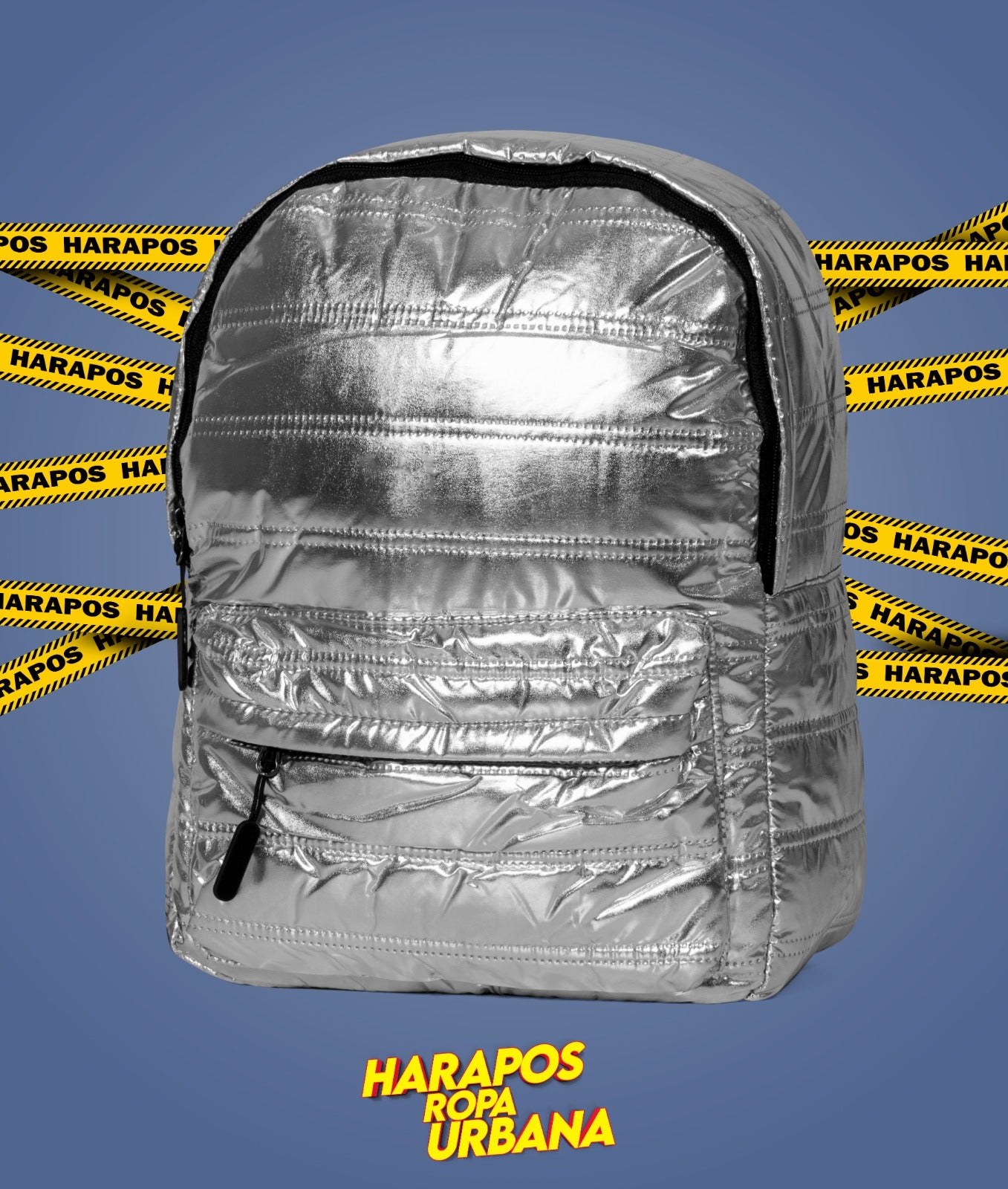 Mochila estilo acolchonada plateada