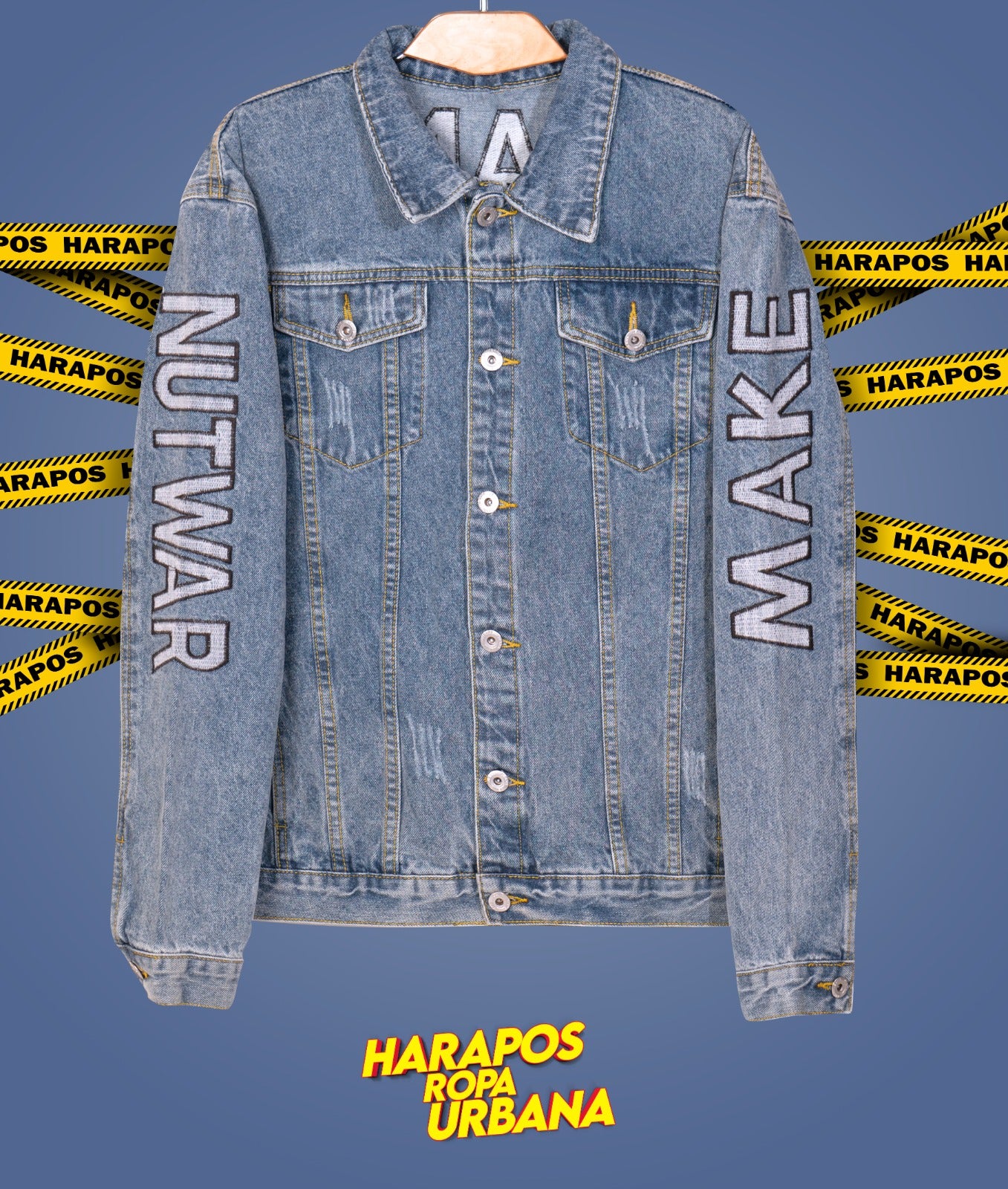 Chaqueta jean exclusivo de diseñador celeste aguila dorada atras