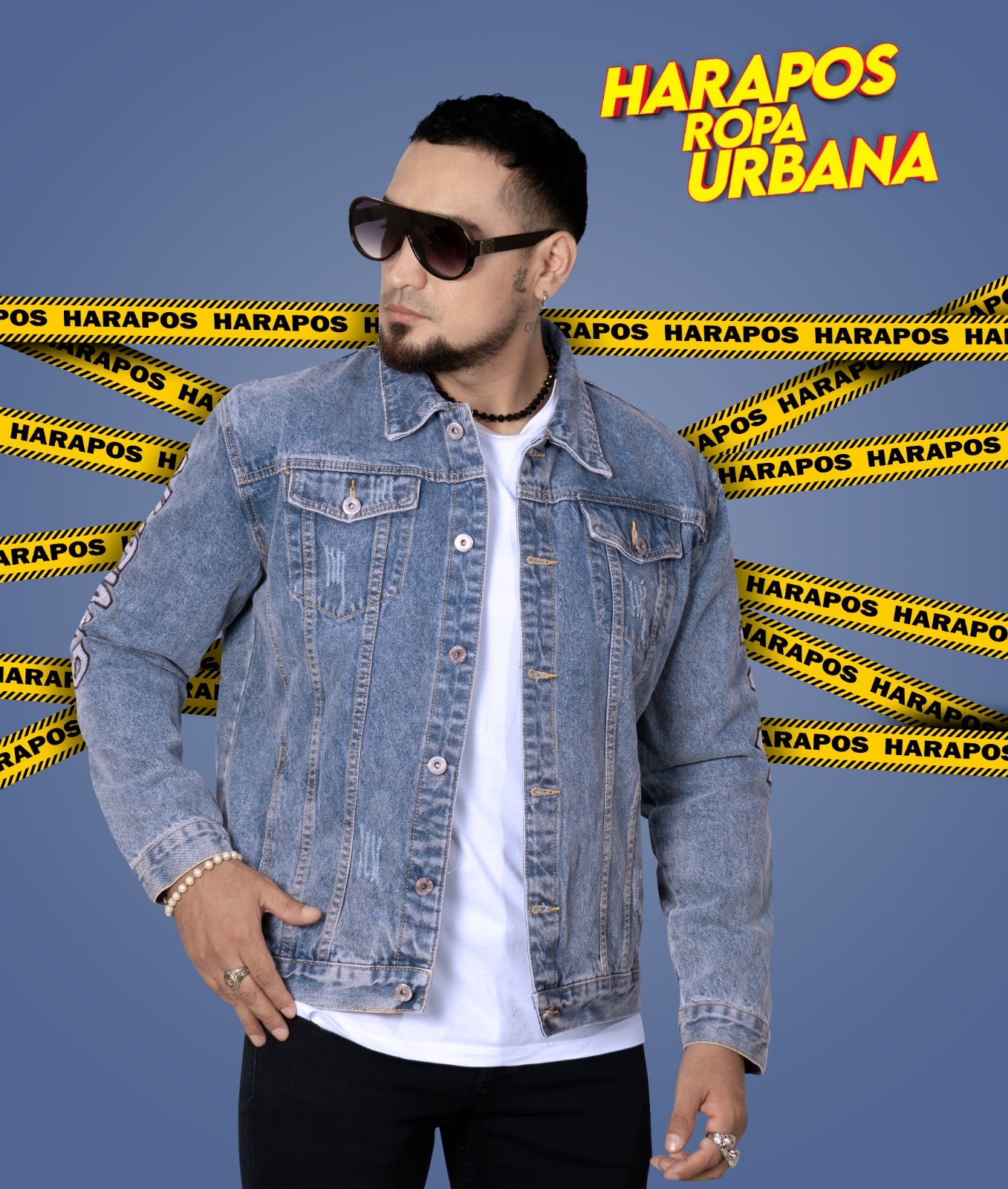 Chaqueta jean exclusivo de diseñador celeste aguila dorada atras