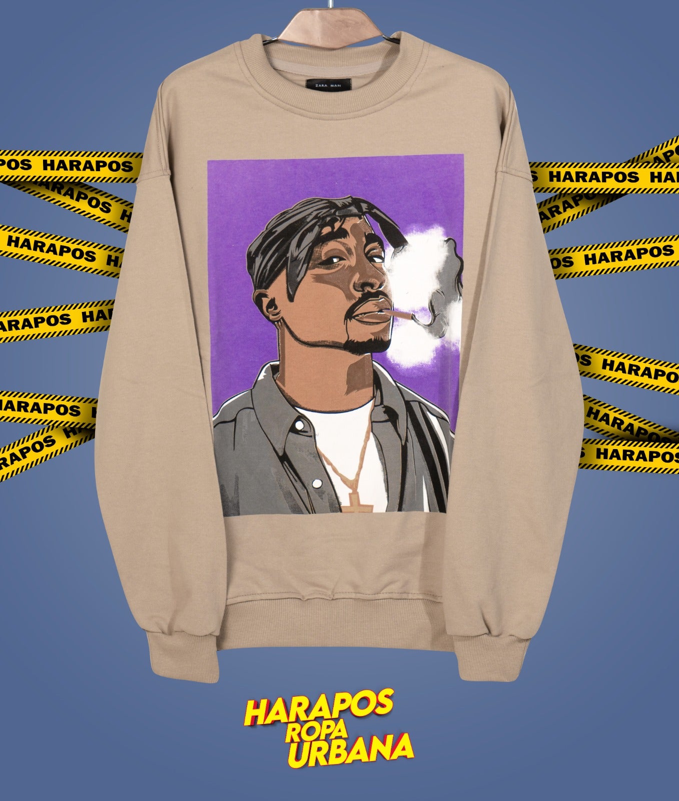 Sudadera Zara Tupac crema