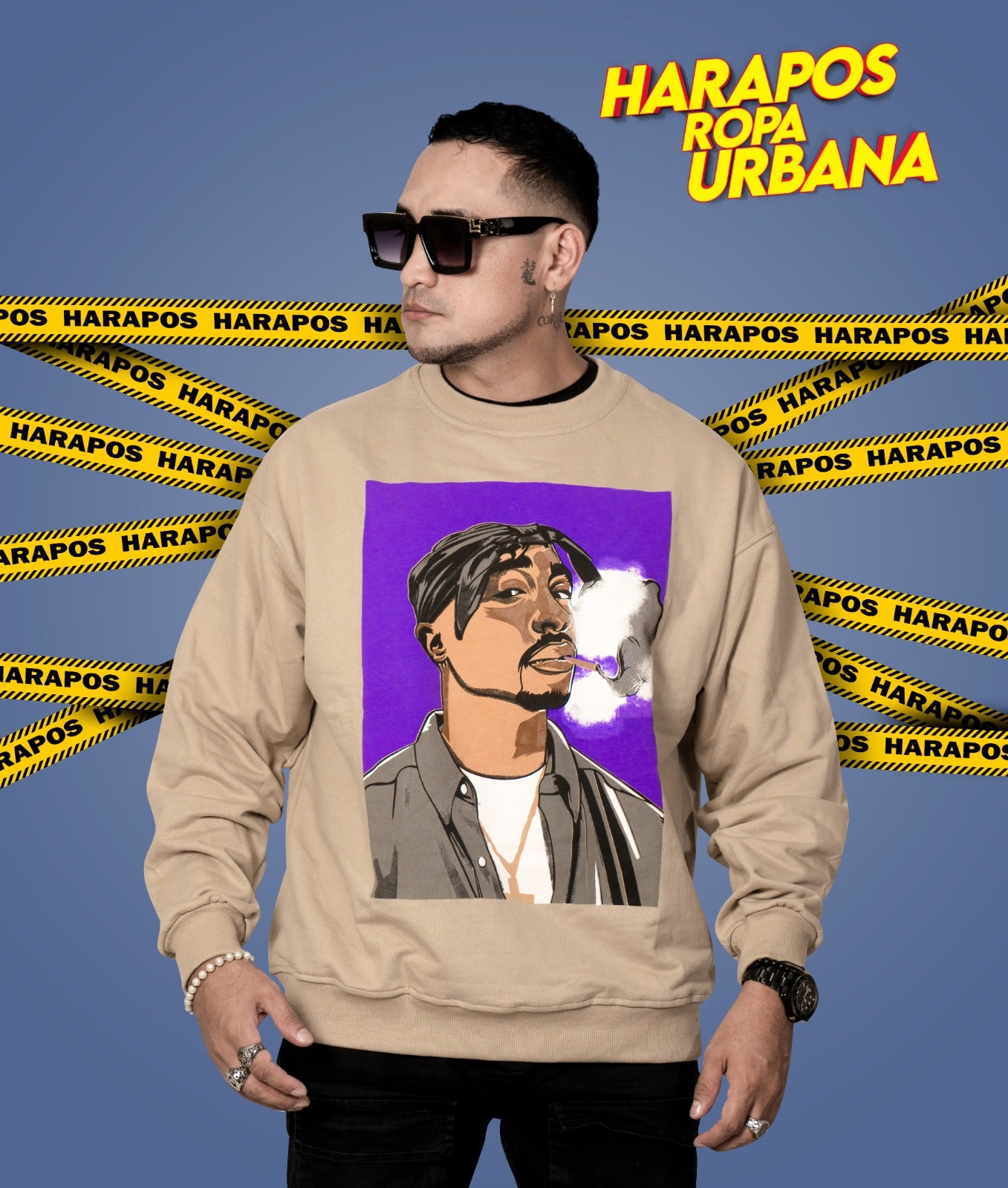 Sudadera Zara Tupac crema