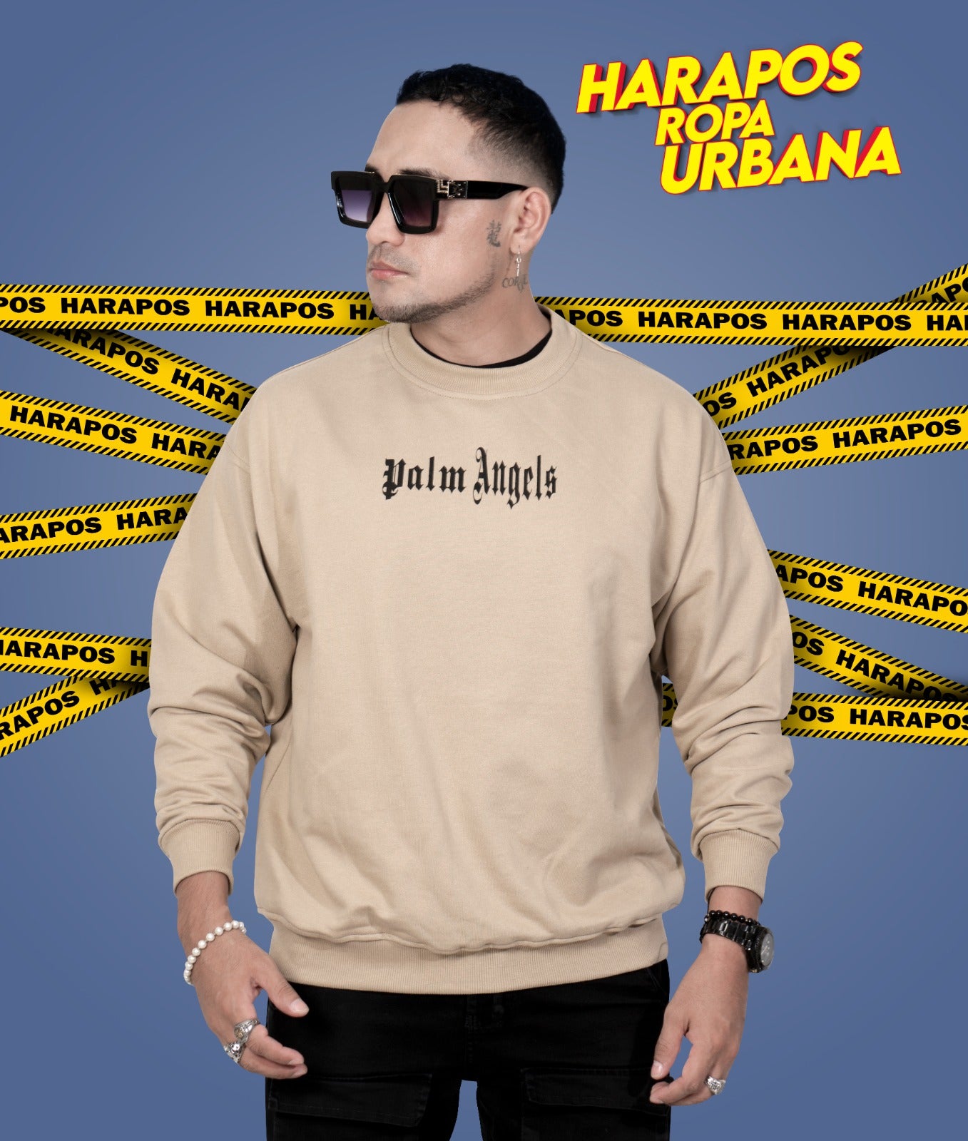 Sudadera Palm Angels crema diseño atras