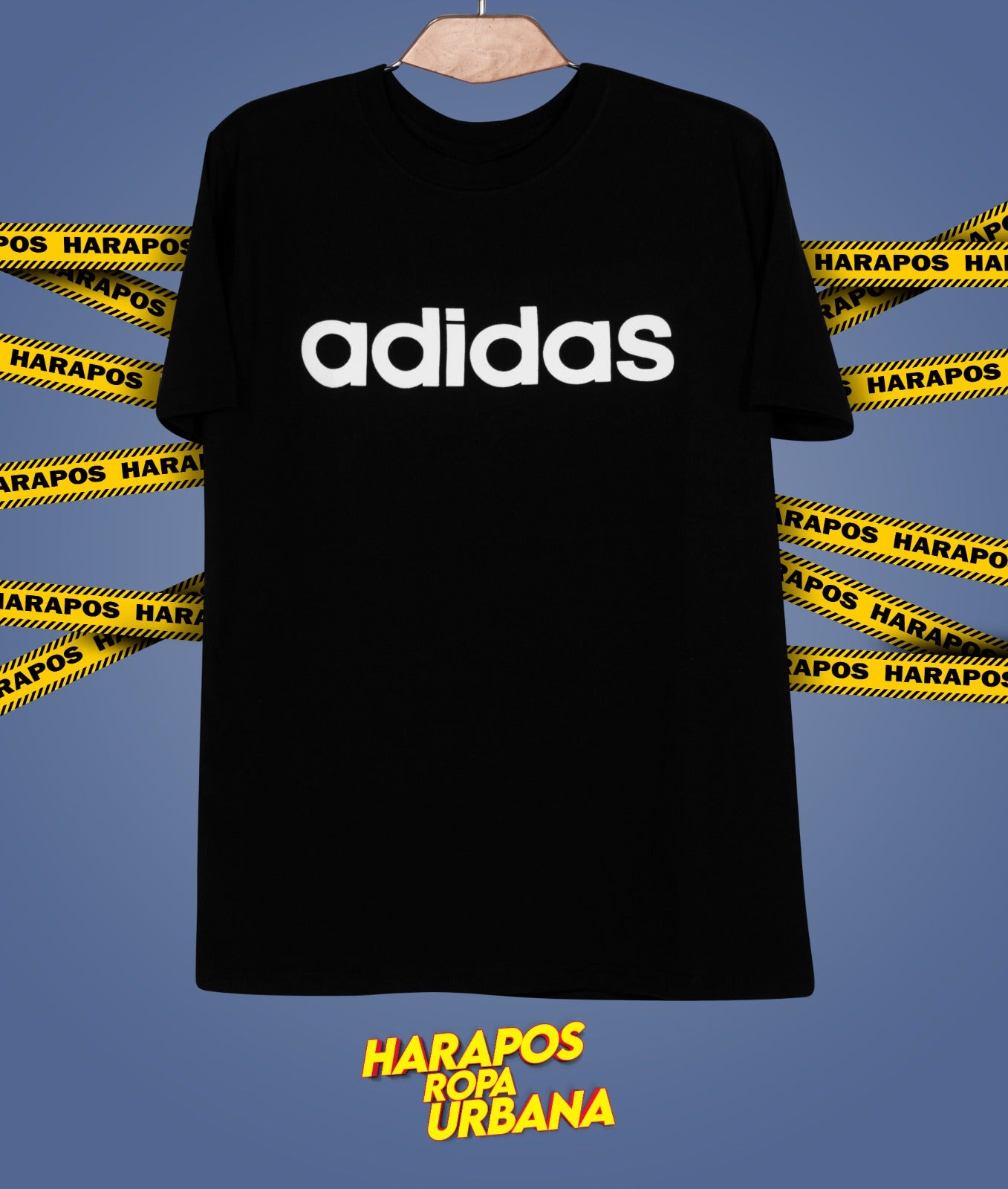 Polera Adidas clasico negro letras engomadas